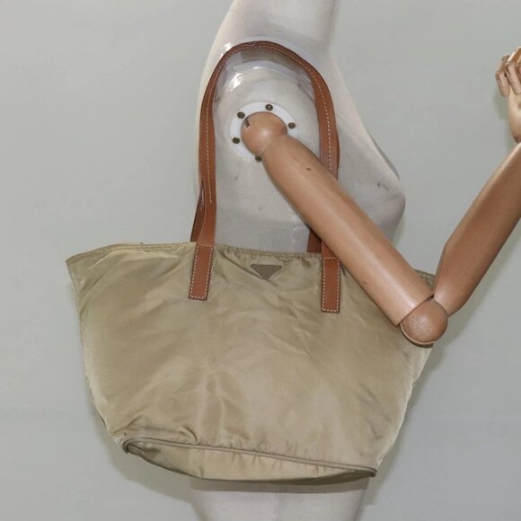 PRADA Tote Bag Nylon Beige Auth nb13 - Picture 1 of 16